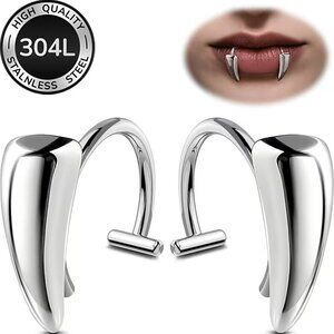 Stainless Steel Silver Vampire Fang Lip Cuff Jewelry Z176